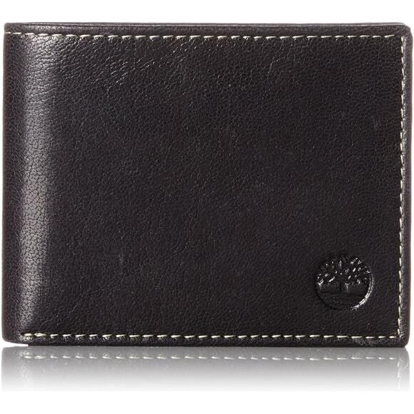 Men's Leather Trifold Wallet Black2 - Picture 1 of 6